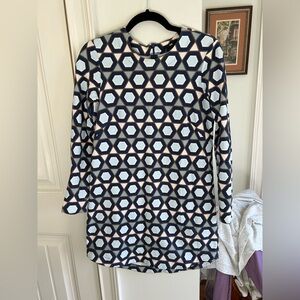 H&M Blue and White Hexagon Long Sleeve Dress with high/low hem. So cute.